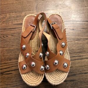 Marc Fisher Tan Leather Espadrilles with Silver Accents